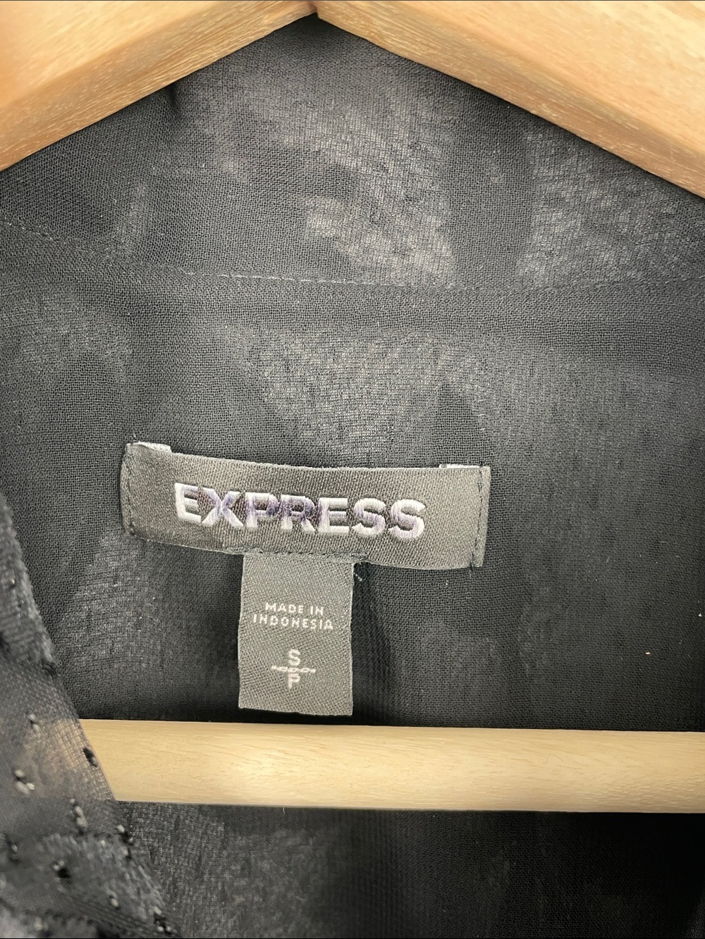 Express Y2K Black Sheer Velvet Burnout Tie-Neck Peplum Hem Blouse Women's S - Picture 8 of 8